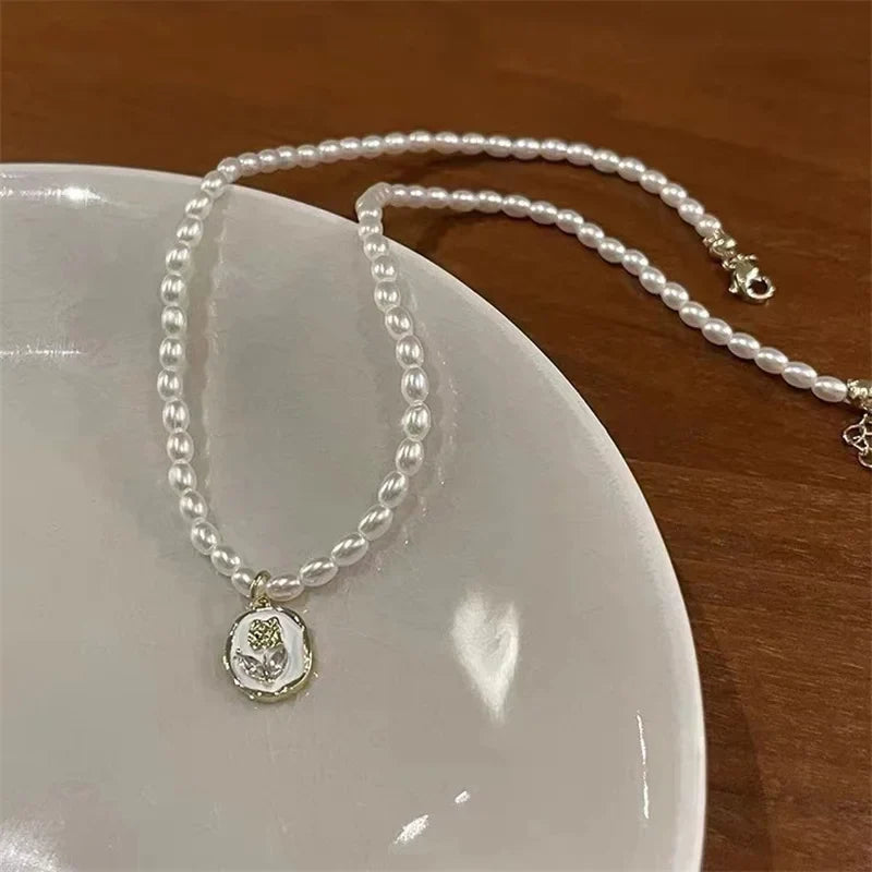 Pearl-Style Zircon Pendant Necklace
